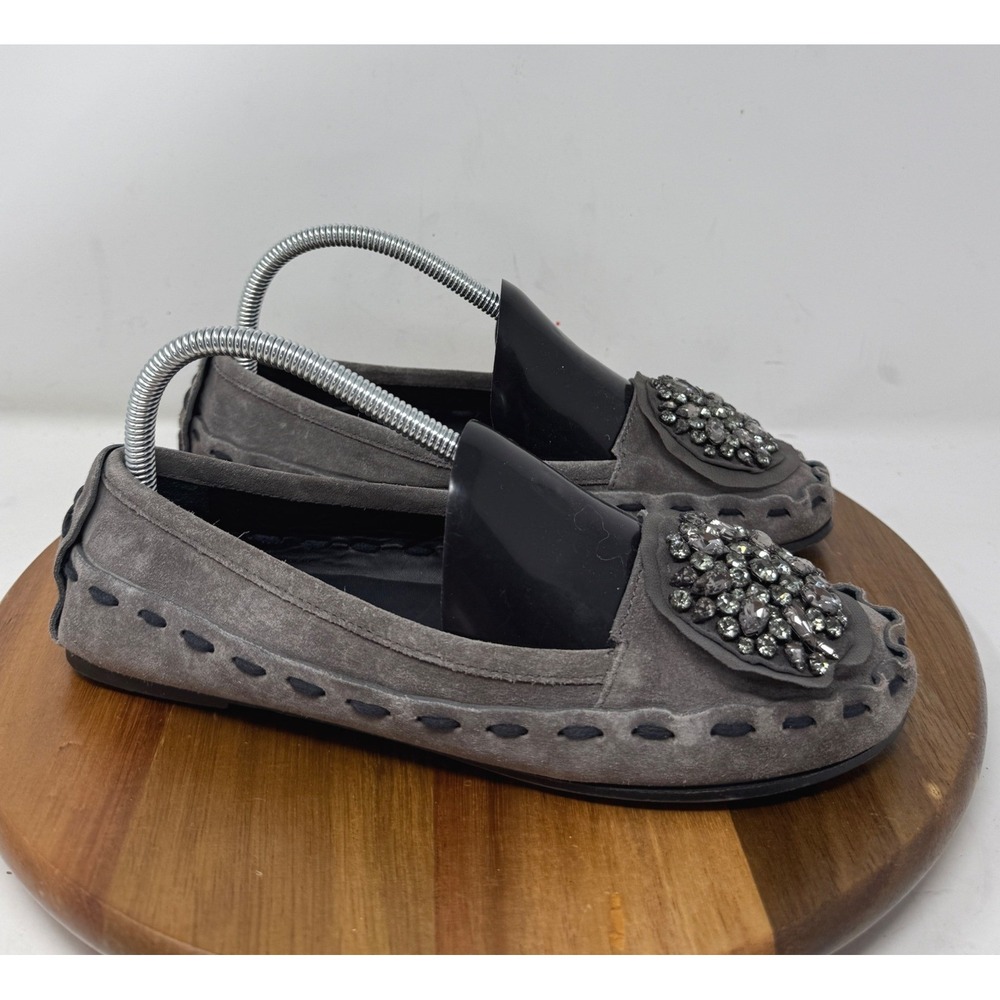 Vera Wang Gray Suede Crystal Embellished Loafers Moccasins Made in Italy 7.5M 38